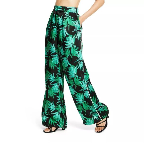 NWT Feathered Palm Print Wide Leg Pants - Fe Noel x Target Green/Black - Picture 1 of 2